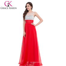 Grace Karin Transparent Back Beading Red Chiffon Long Robes de bal CL6130-2 #